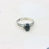 zfsilver 100 925 sterling silver fashion resizable ring for women gift prong setting black oval agate jewelry sweet party gift