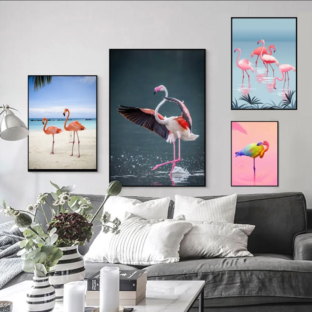 

Flamingo animal Poster Self-adhesive Art Poster Retro Kraft Paper Sticker DIY Room Bar Cafe Vintage Decorative Painting