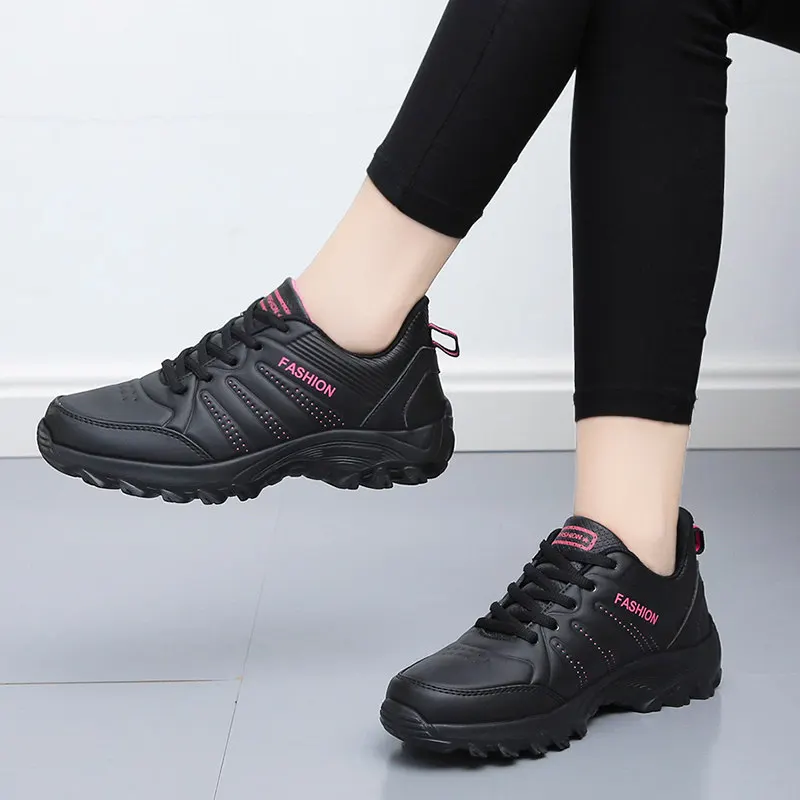 Women Shoes Fashion PU Leather Casual Sneakers Women Waterproof AntiI-Slip Sport Shoes Comfortable Walking Shoes Female Platform