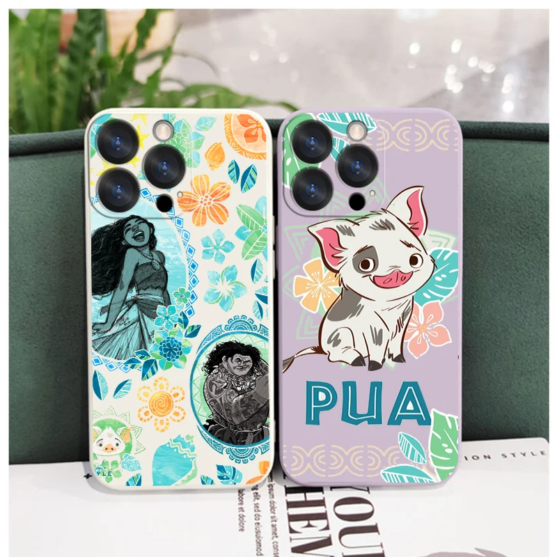 

Disney Movie Moana and cute pig For Apple iPhone 14 13 12 11 Pro Max Plus XS XR X 8 7 SE Liquid Rope Phone Case Capa Cover