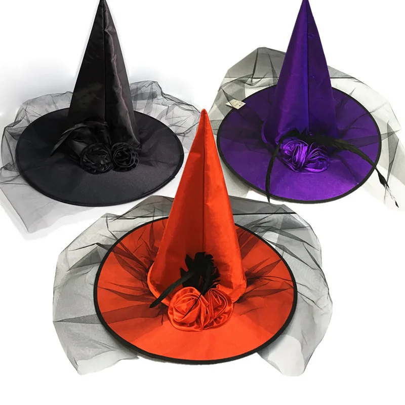 

Halloween Hat Adult Masquerade Dress Feather Rose Pointed Witcher Hat