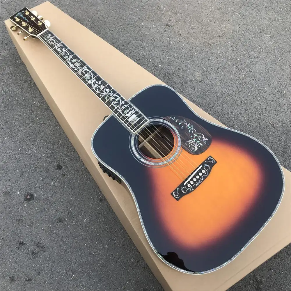 

Ebony fingerboard Sunburst acoustic Guitar,41 inch D style Solid Spruce Guitar Flower Abalone inlay