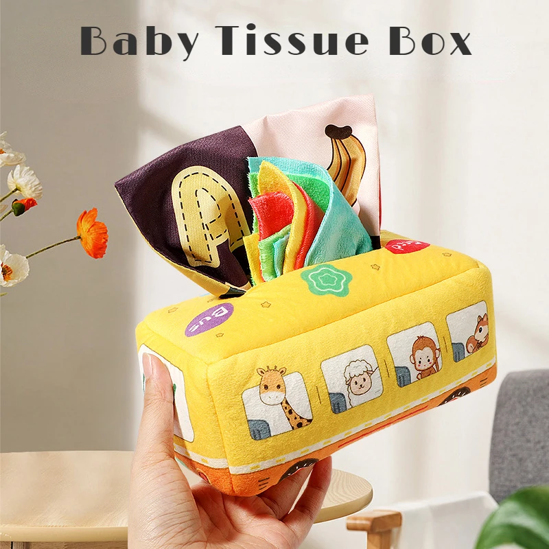 Caja de pañuelos de bebé, juguetes Montessori para bebés de 6 a 12 meses, juguetes sensoriales educativos tempranos, Juego de desarrollo para bebés, niños y niñas