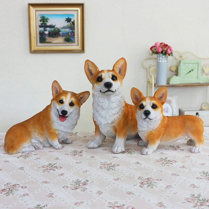 

Corgi Dog Statue Home Living Room Simulation Dog Sculpture Resin Handicraft Animal Decoration Ornament Outdoor Decor