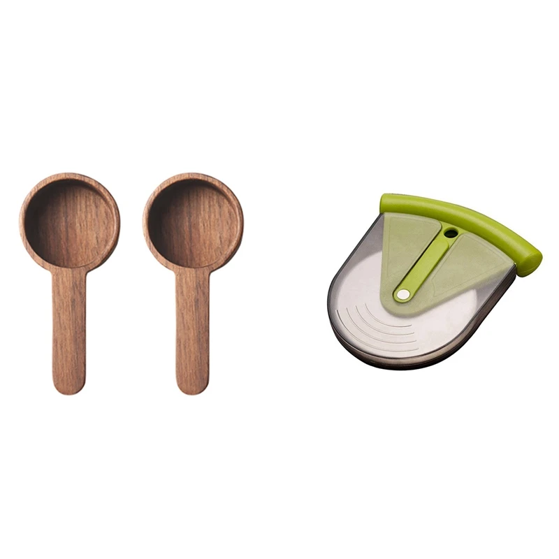 

Набор из 2 деревянных мерных ложек, кухонные мерные ложки с колесиком и защитой для резки пиццы