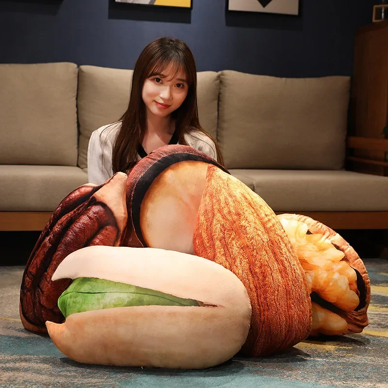 Имитация еды плюшевая подушка набивная с орехом желто-каштановый диван