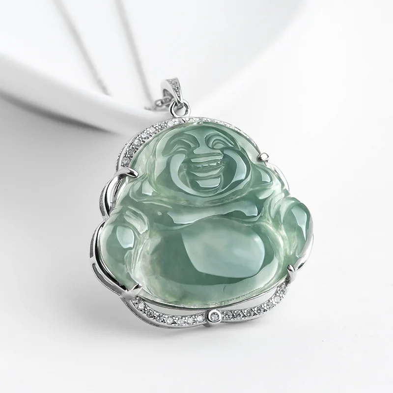 

Burmese Jade Buddha Pendant Men Jadeite Luxury Natural Designer Talismans Green Certificate Fashion Emerald Necklace 925 Silver
