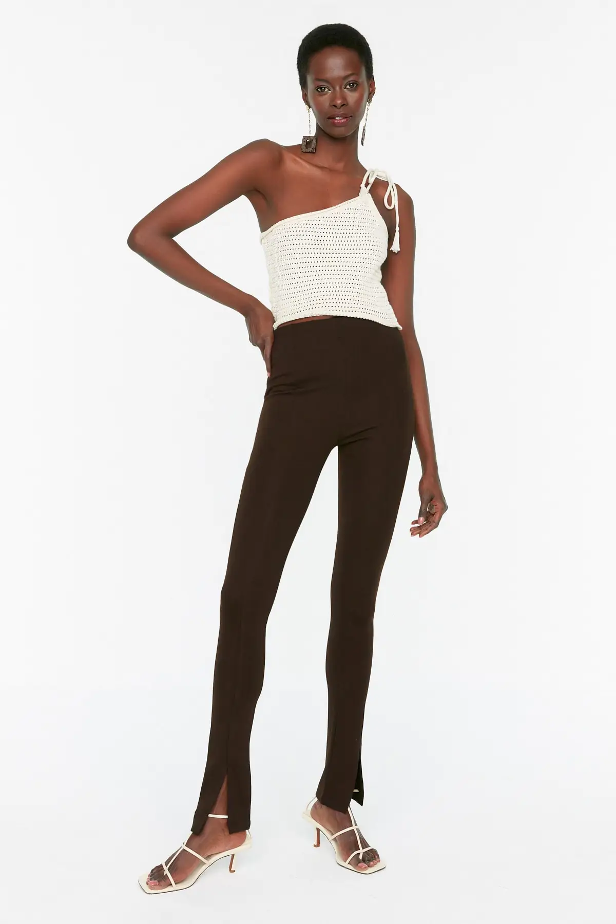 

Brown Slit Interlock Knitted Trousers