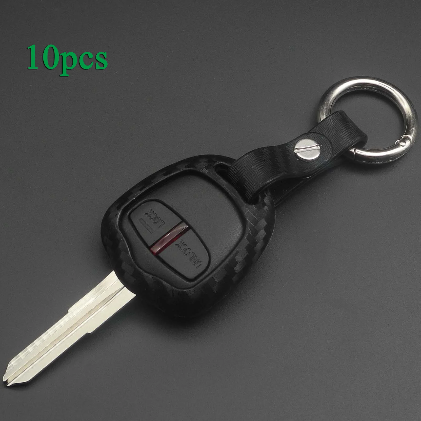 

jingyuqin 10pcs For Mitsubishi Outlander Colt LANCER Grandis Pajero Braid Carbon Silicone Remote Car Key Case Cover Fob Keychain