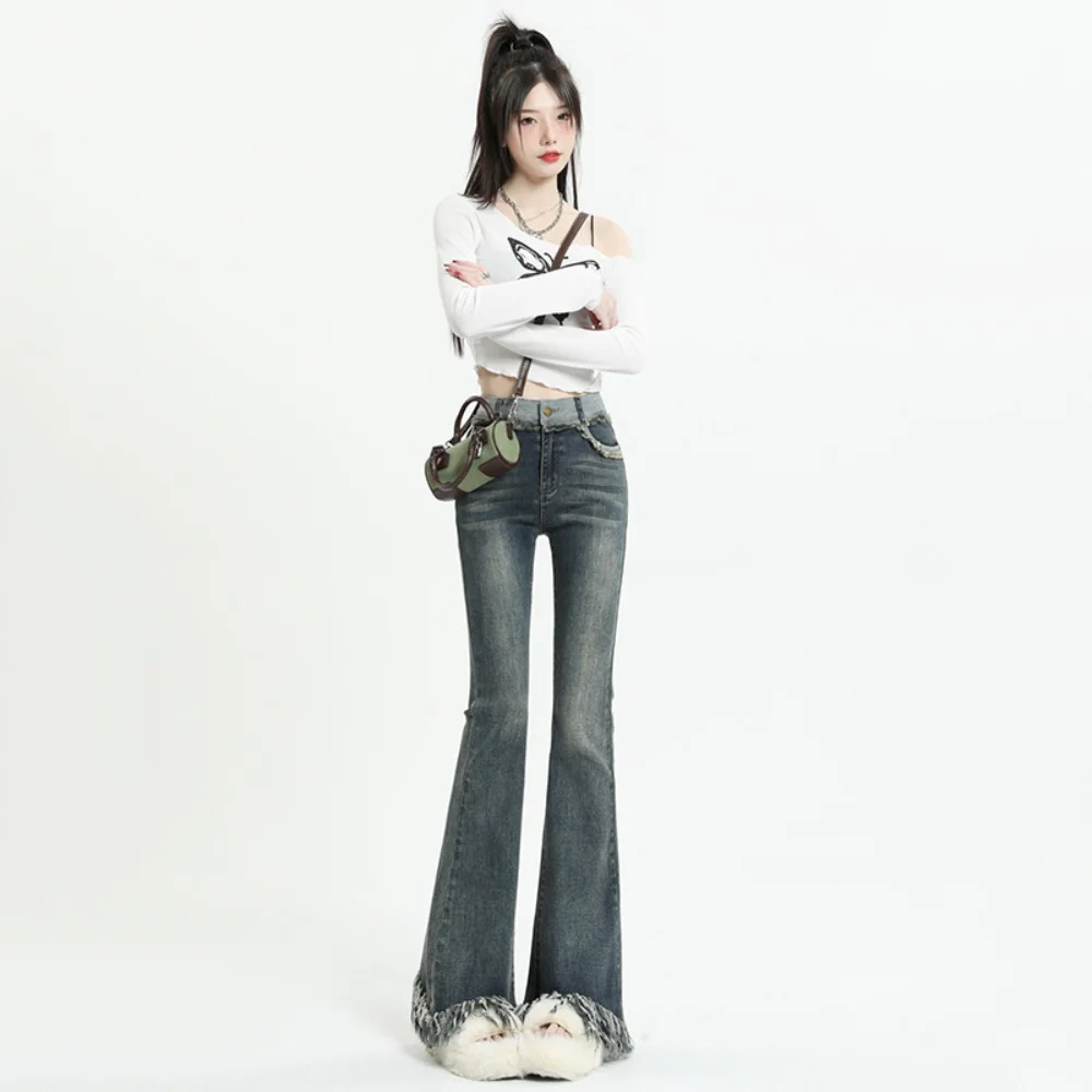 Женские винтажные джинсы Micro-La с кисточками высокая талия узкие расклешенные