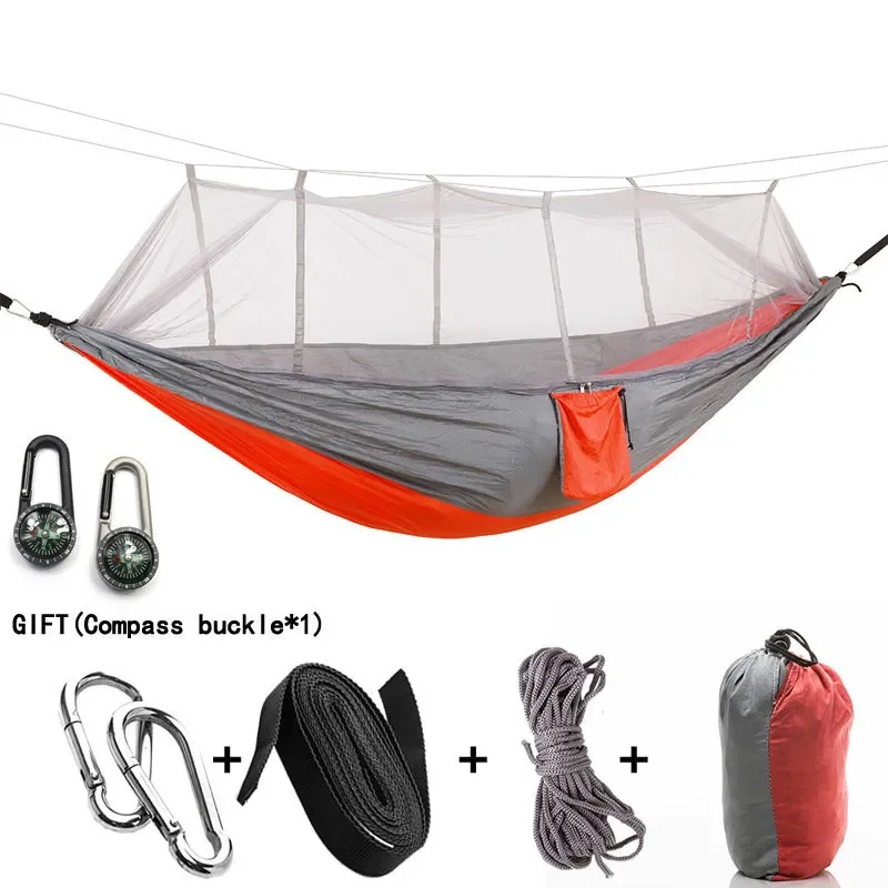 

2023NEW Camping Hammock with Mosquito Net Outdoor Furniture 1-2 Person Portable Hanging Bed Strength Parachute Fabric Sleep Swin