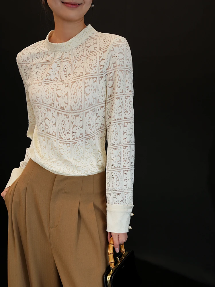 Французские клетчатые кружевные светские рубашки с длинными рукавами и