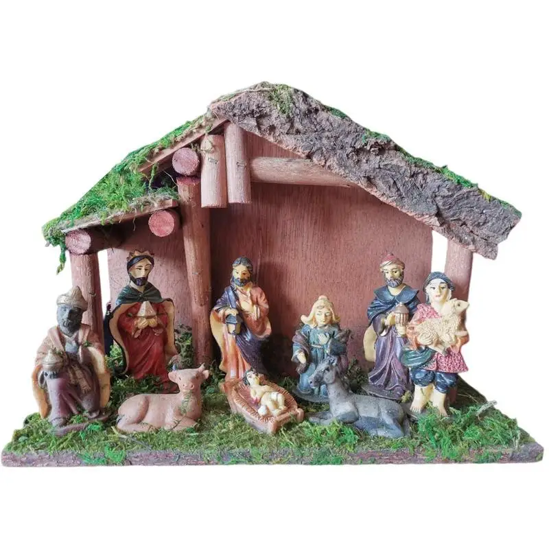 

Nativity Christmas Ornament Resin Wear Resistant Manger Holy Family Figurine Creative Durable For Table Desk Bookshelf Fireplace