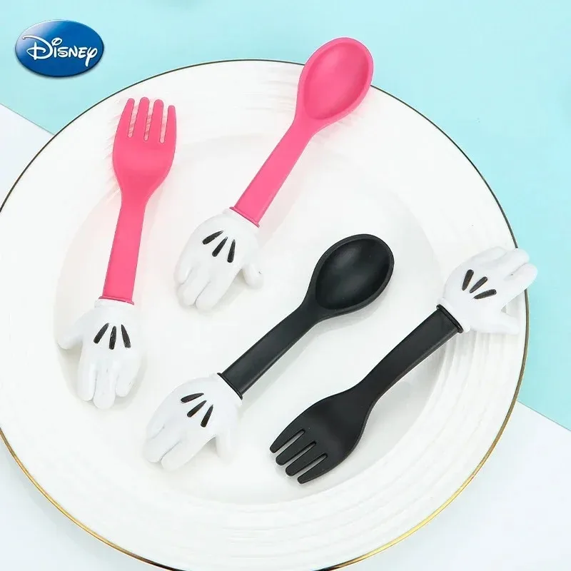 Фото Disney Микки Маус, вилка из пшеничной соломы, ложка, посуда, детский мультяшный милый обед, набор посуды, фруктовая вилка, десертная кофейная ложка, комплект №1