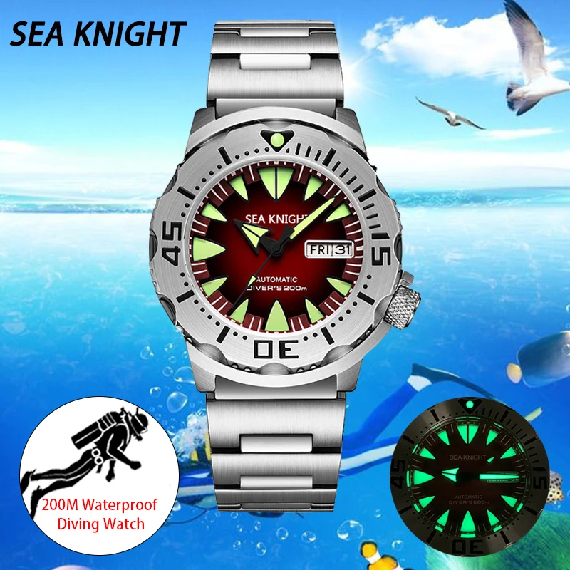 

Мужские автоматические часы Sea knight New SK01 Monster Frost NH36A, мужские механические часы с сапфировым стеклом 62mas C3, светящиеся часы для дайвинга 200 м