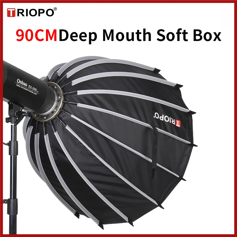 

Параболический софтбокс TRIOPO KP290 Bowen Deep Mouth Soft Flash для фотосъемки, профессиональный осветительный бокс 90 см для студийной вспышки Bowens Mount