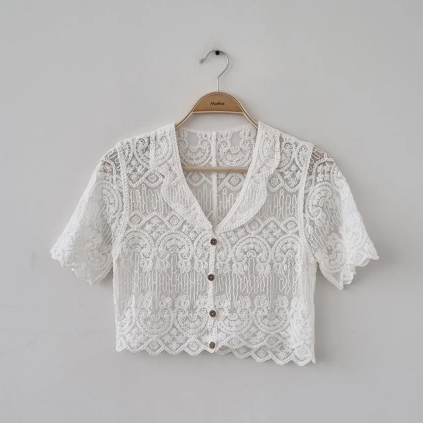 Модная элегантная кружевная блузка на пуговицах в Корейском стиле женская