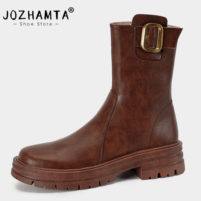 

Женские ботильоны из натуральной кожи JOZHAMTA, Винтажные ботинки на толстом каблуке, модные повседневные ботинки на платформе, размеры 34-41, зима 2023