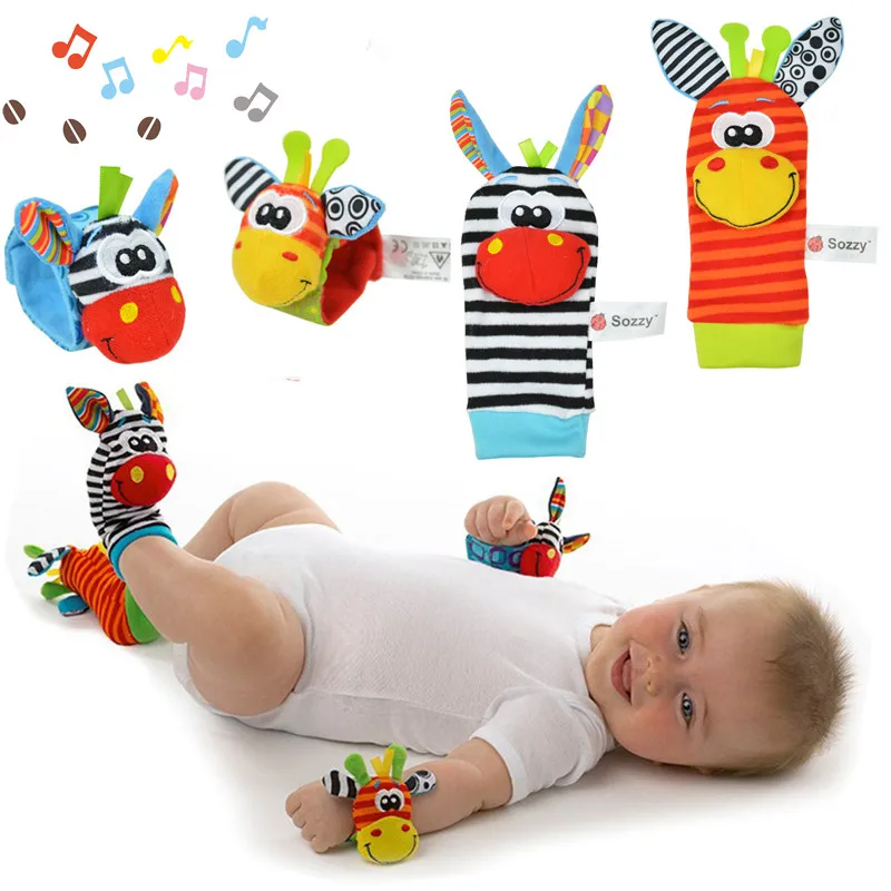 

2pcs/Pair Baby Newborn Rattle New Born Toys Free Shipping Babies Gifts Toddler Wrist Animal Foot Socks Plush Stuff 0-12 Months