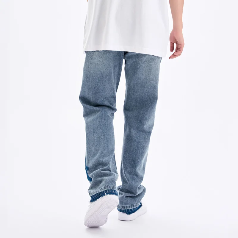 Four Seasons Men's Trousers Trend Ripped Jeans Pentagram Pattern Loose Straight Pants Ins Hot Sale Boyfriend Jeans Ins Hot Sale