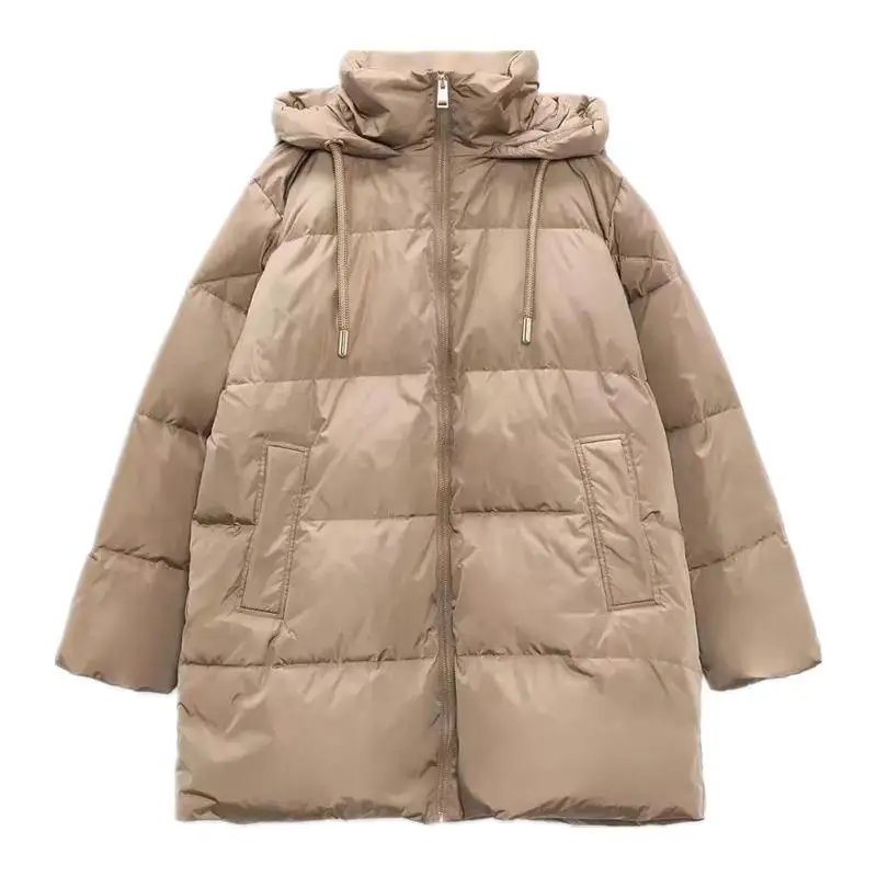 New Women's Coat Zippered Hooded Solid Down Jacket for Women