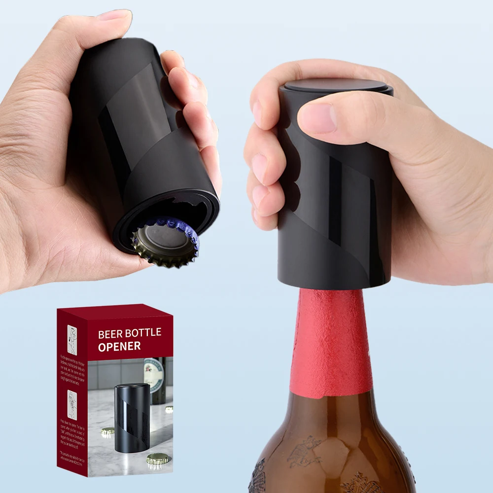 

Automatic Beer Bottle Opener with Magnetic Cap Catcher No Damage to Caps Push Down Wine Beer Cap Opener Creative Kitchen Tools