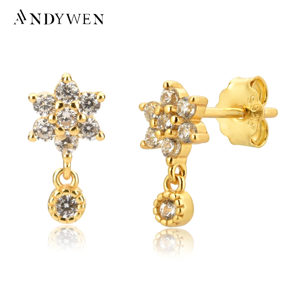 

ANDYWEN 100% 925 Sterling Silver Sunflower Stud Earring Crystal Pendiente Piercing Ohrringe Party Small Jewelry For 2020