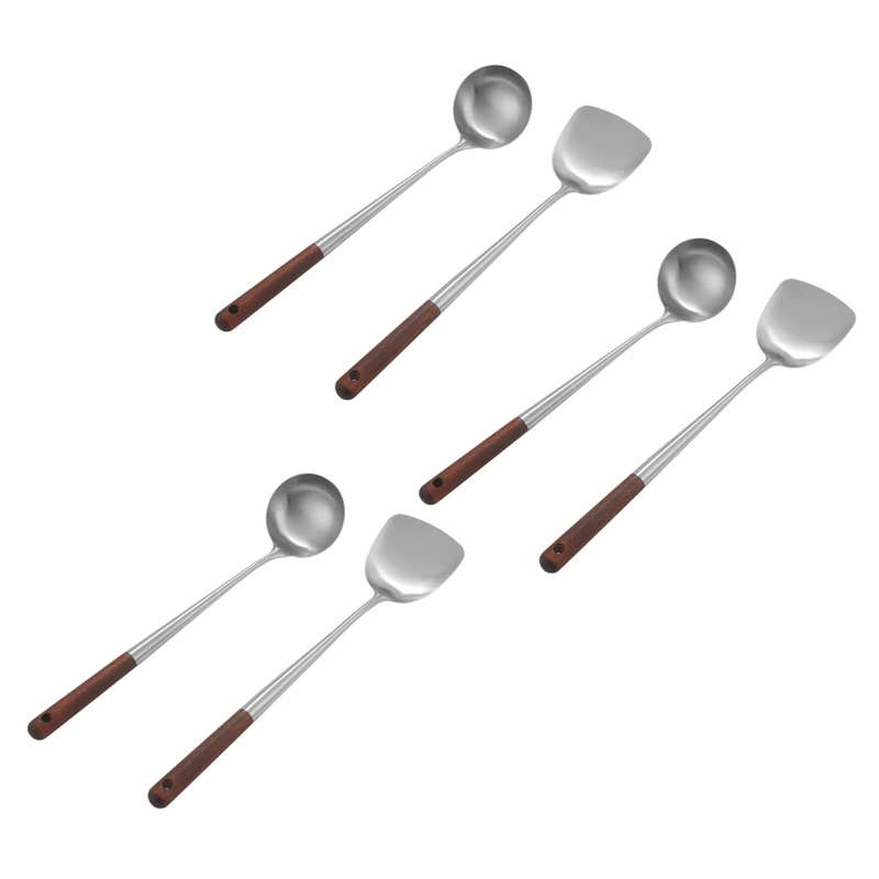 

3X Wok Spatula and Ladle Tool Set, 17 Inches Spatula for Wok, Stainless Steel Wok Spatula
