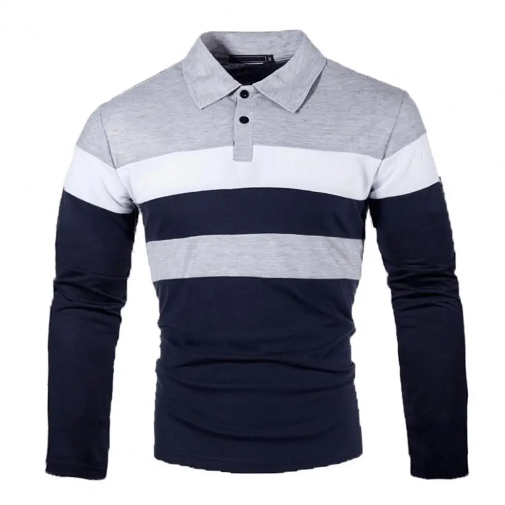 

Мужской Топ в полоску, с воротником на пуговицах и длинными рукавами