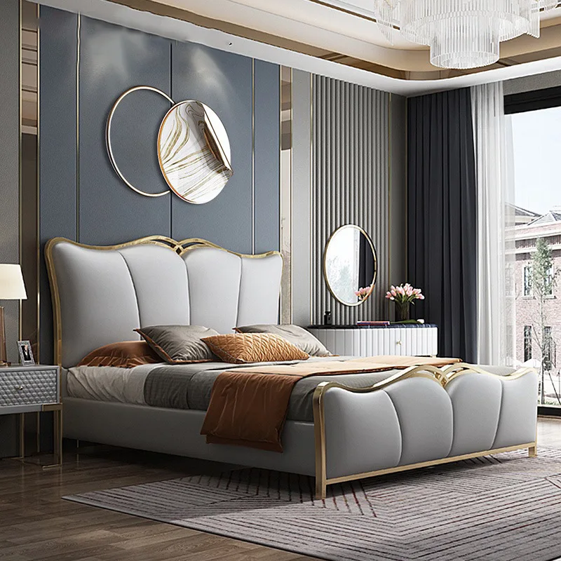 

Leather Bed Post-modern Leather Double Bed 1.8 Master Bedroom Designer Soft Bed 1.5 M Storage Marriage Bed Nordic Light Luxury