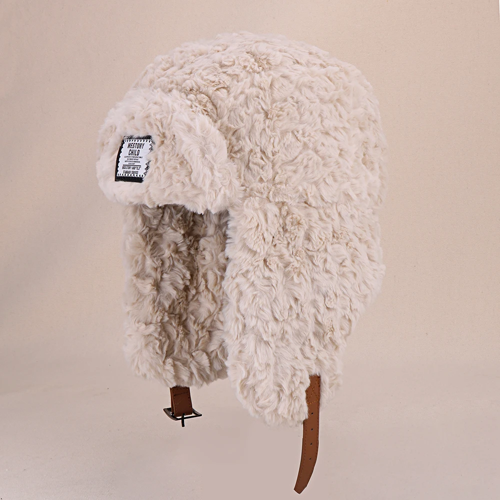 Однотонная шапка-ушанка из искусственного кроличьего меха для мужчин и женщин