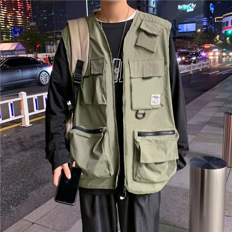 In spring and autumn, ins functional tactical vest men trend multi-pocket tooling sleeveless jacket coat vest