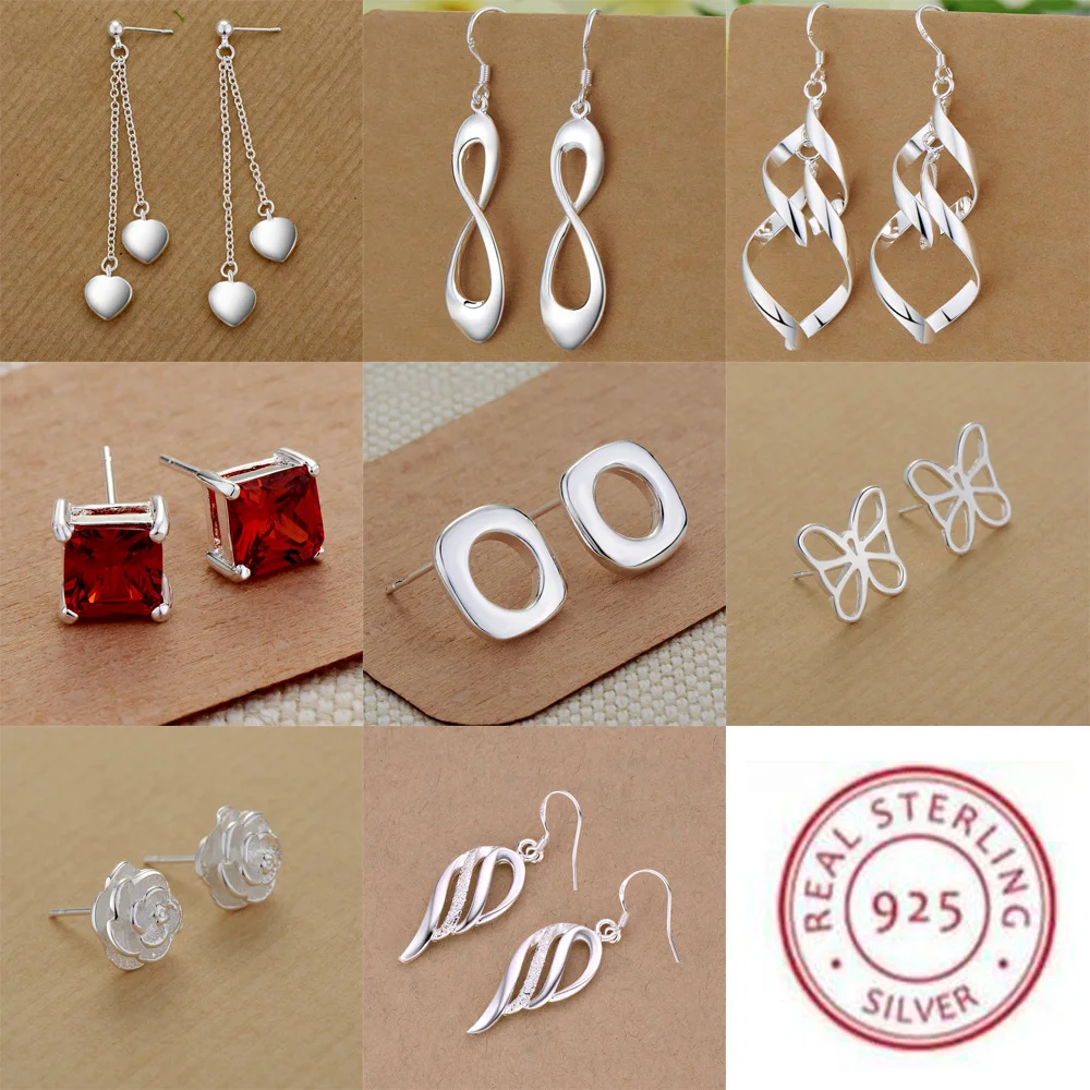 Серьги-гвоздики из стерлингового серебра 925 пробы с сердечками