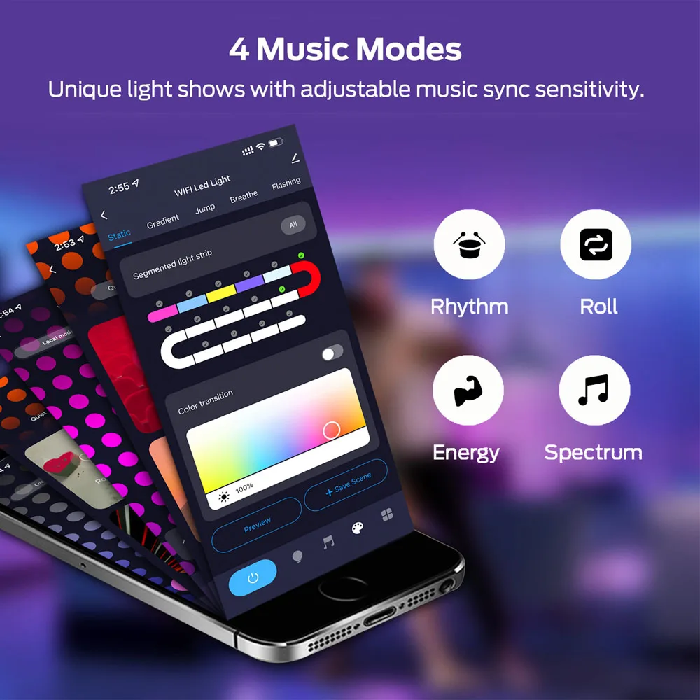 Фото Светодиодная лента, Bluetooth, Wi-Fi, RGB, неоновая светодиодная подсветка для ночной светильника, «сделай сам», для бара, музыки, подсветки телевизора, игры, спальни, украшение, атмосферные настенные лампы №2
