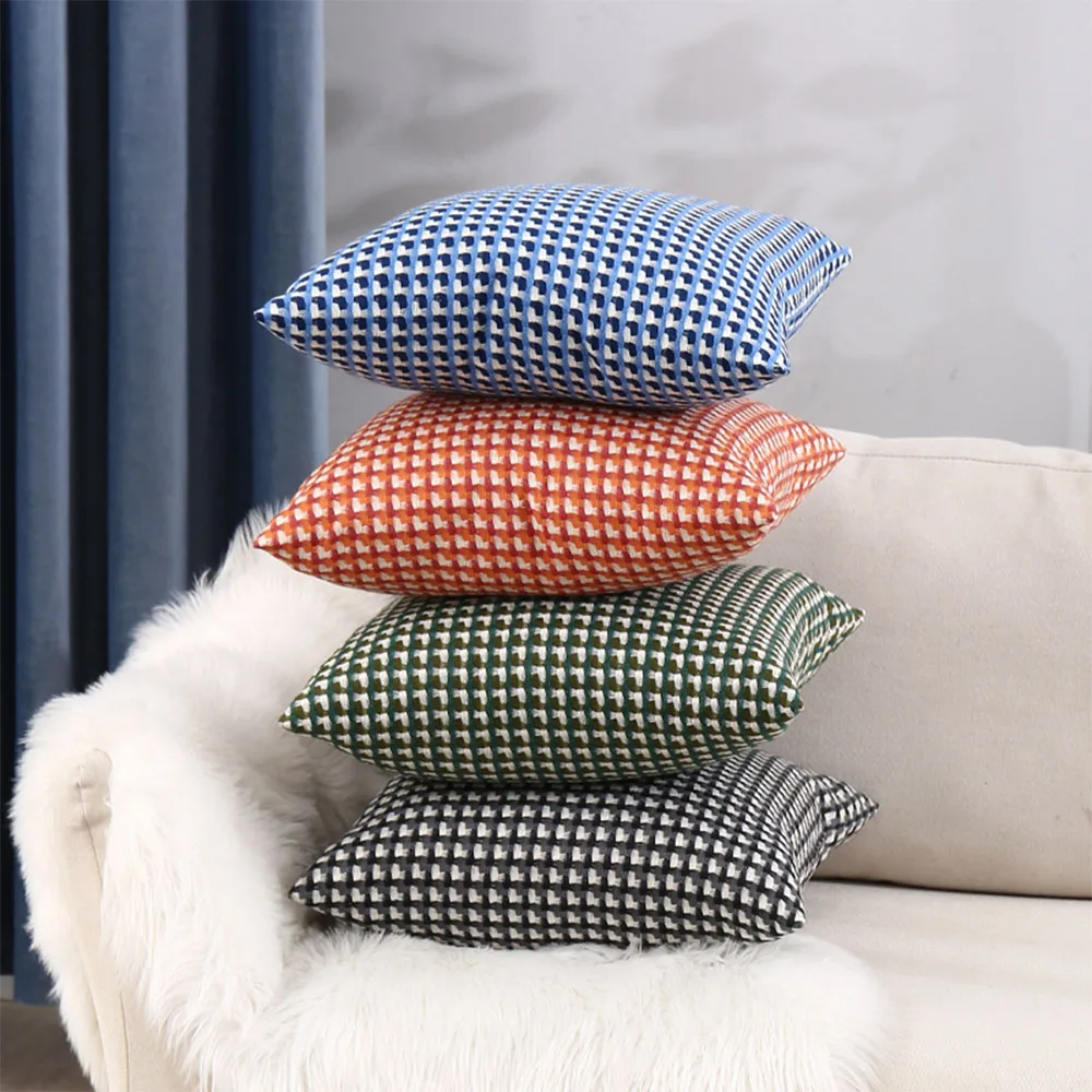

Nordic Style Simple Plaid Print Home Decoration Sofa Cushion Cover Cotton And Linen 45x45cm Pillow Cases