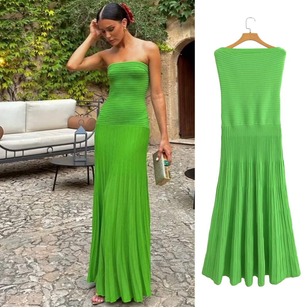 

Новинка осени 2023, женская одежда UNIZERA, модное зеленое платье в европейском и американском стиле с бюстгальтером на одно плечо и бретельками