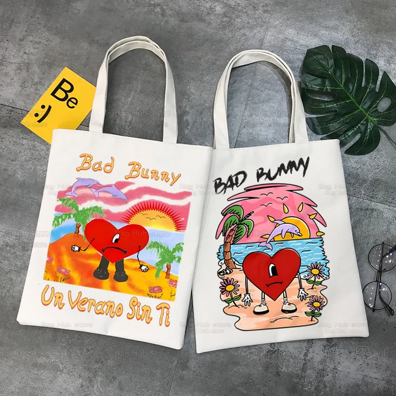 

Un Verano Sin Ti Canvas Shoulder Tote Bag Bad Bunny Handbags Eco Reusable Aesthetic Singer Charms Shopping Bag Fashion Bags