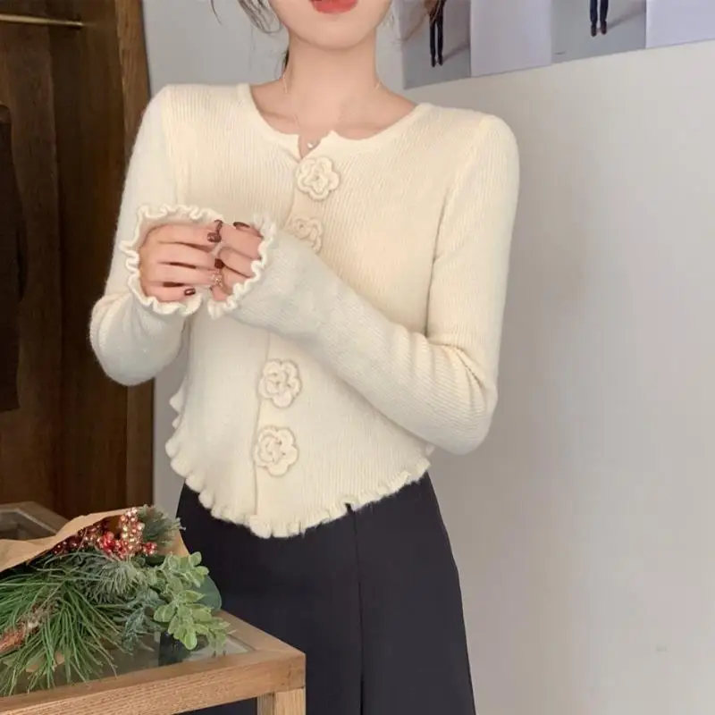 Корейские элегантные свитера с розами Женские приталенные шикарные вязаные