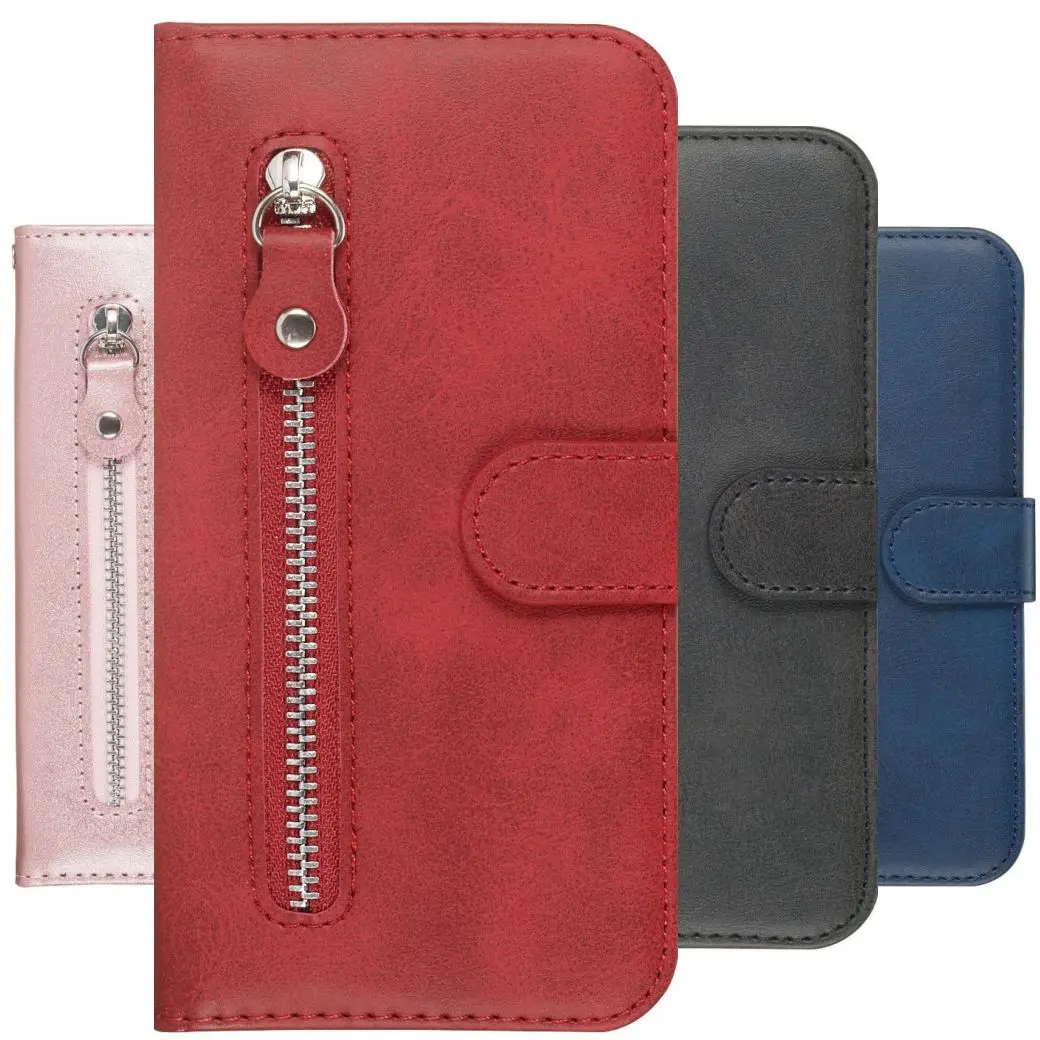 Man Lady Phone Bags For Case OPPO A92S A93 Realme 5 5S 5i 6i C3 7 7i 8 8i Q3 Pro Q3i V13 Zip Stand Cover Solid Color Wallet D27H