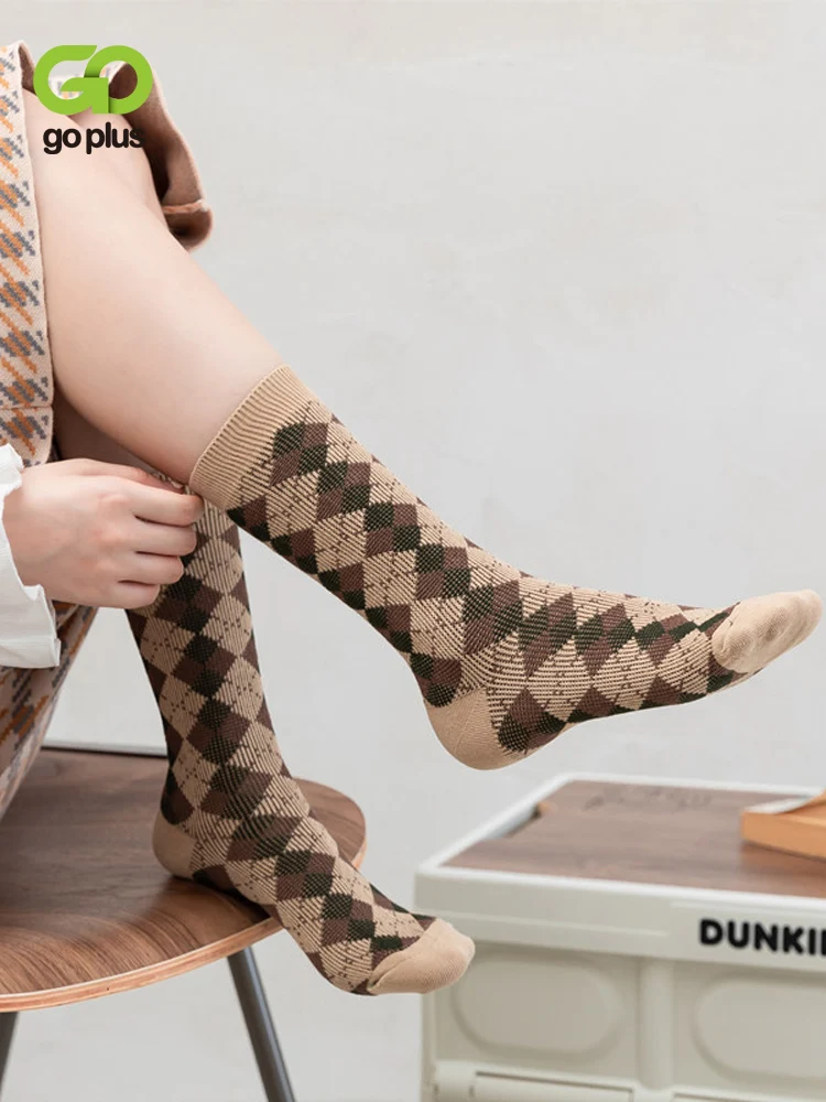 

GOPLUS Womens Socks Harajuku Ladies Geometric Printed Socks Korean Knitted Cute Socks Socken Damen Calcetines Tobilleros C50121