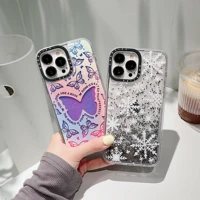 ins advanced dream butterfly snowflake quicksand phone cases for iphone 13 12 11 pro max xr xs max x girls anti drop soft cover