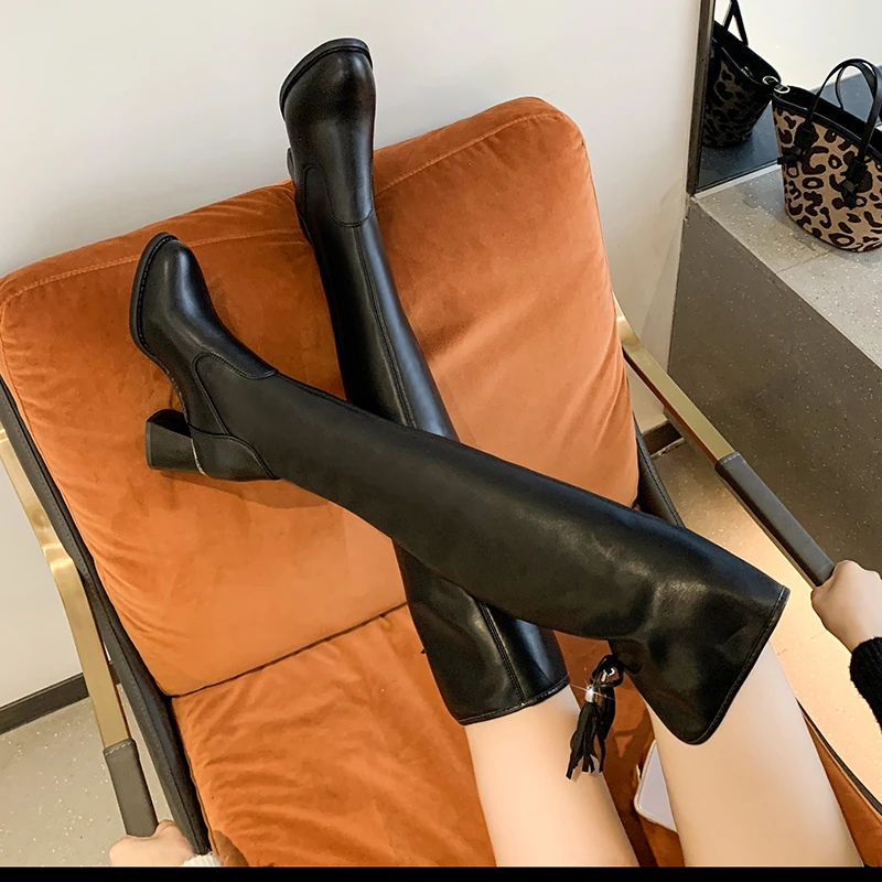 

Женские высокие сапоги, новинка сезона осень-зима 2022, сапоги-Челси выше колена на платформе, модные сапоги на высоком каблуке, женская обувь