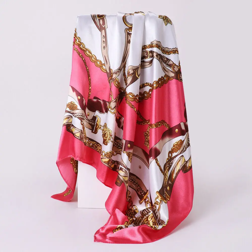 

Женский модный квадратный шарф с поясом и принтом, бандана из искусственного шелка, шаль, хиджаб 90*90 см