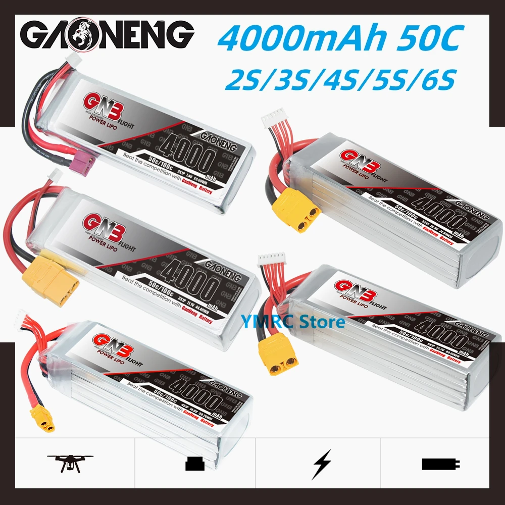 GAONENG GNB 4000mAh 2S/3S/4S/6S 7,4 V/11,1 V/14,8 V/18,5 V/22,2 V 50C литий-полимерный аккумулятор с разъемом XT60/XT90/T для радиоуправляемых автомобилей лодок дронов