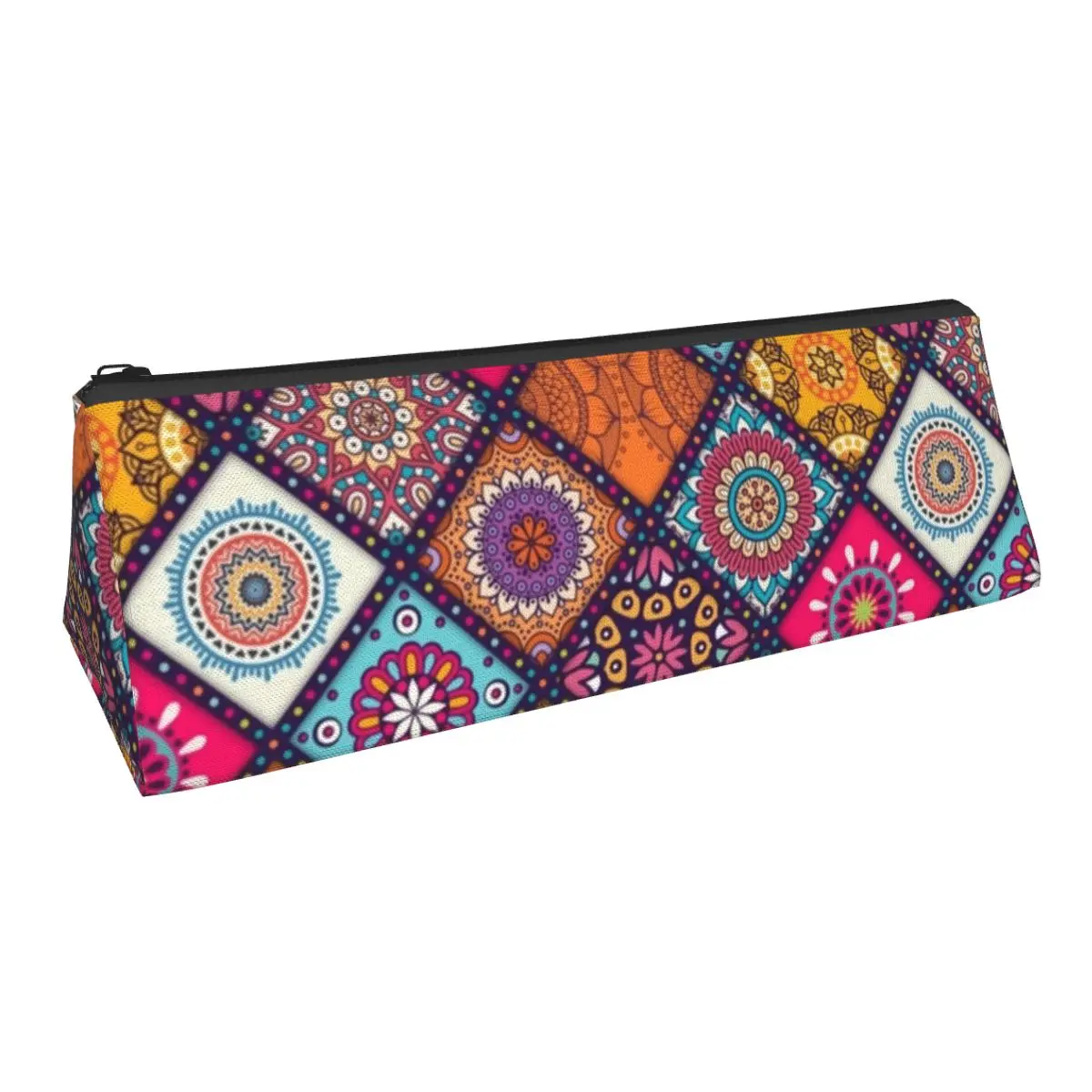 

Bohemian Mandala Triangle Pencil Case Hippies Print For Teens Elementary School Pencil Box Kawaii Zipper Pen Bags