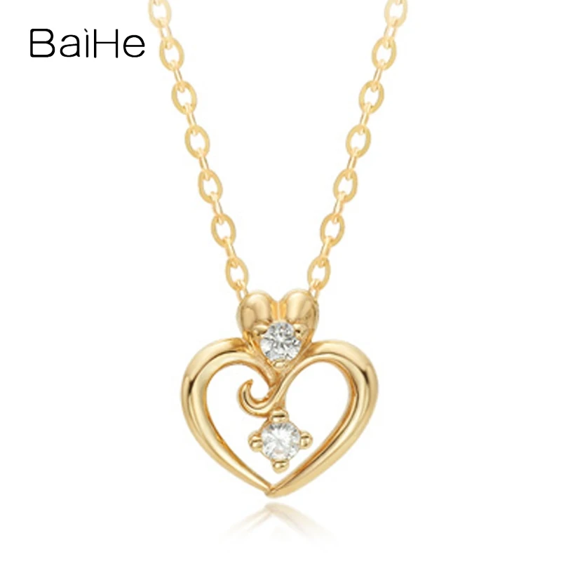 

BAIHE Solid 18K Yellow Gold 0.02CT Natural Diamonds Women Engagement Jewelry Elegant Trendy Heart Diamond Necklaces