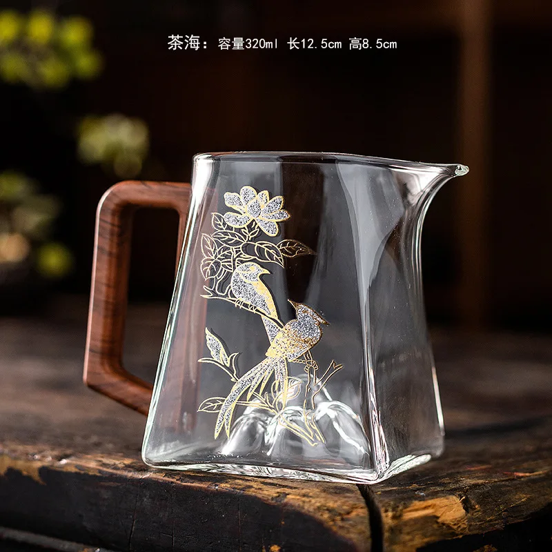 Стеклянная чашка для цветов и птиц с ручкой, термостойкий диспенсер для чая, чайник для заваривания чая, кувшин для чая, набор чая, посуда для напитков