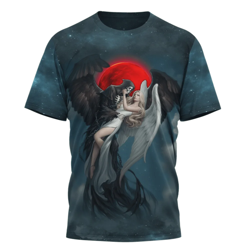

Men's T-Shirts 3D Printed Devil and Angel Skull Hip Hop Round Neck Summer Hot New Tops and T-Shirts Short Sleeves Men's Clothing