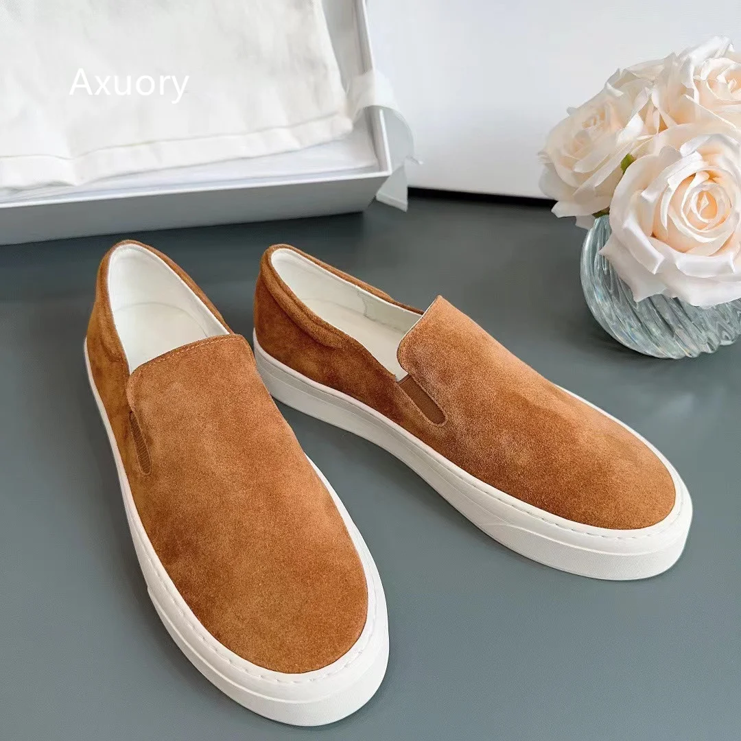 2023 Women's Flat Platform Loafer Shoe Retro Sheep Suede Material Mixed Color Thick Bottom Anti Slip