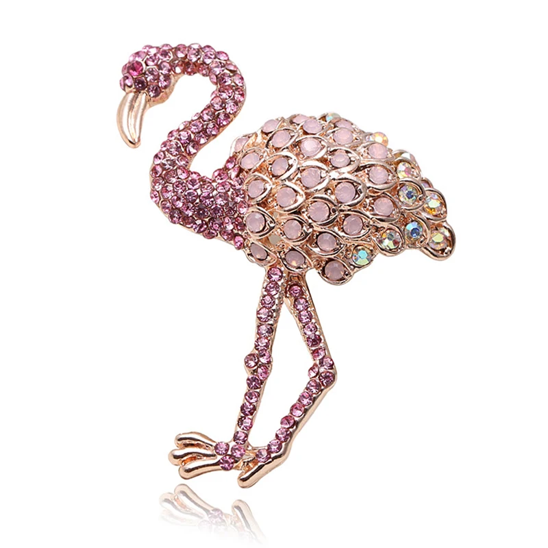 

Crystal Animal Flamingo Brooch Pin Fashion Pink Bird Collar Lapel Breastpin Corsage Badge for Women Pins Metalico Accessories